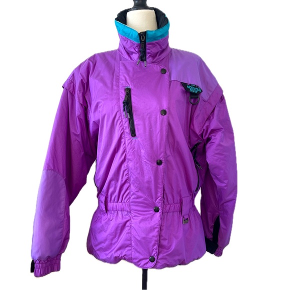 Vintage 80s Mountain Goat purple & turquoise ski jacket w shoulder pads Women M. - Picture 1 of 16